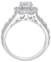 Cubic Zirconia Star Halo Milgrain Bead Ring Sterling Silver