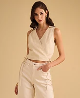 1.state Women's Collared Crossover Cropped Top