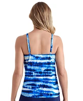 ShapeSolver by Mimi Flamingo Women's Tiger Sunrise Asymmetrical Flounce Tankini Swimsuit Top