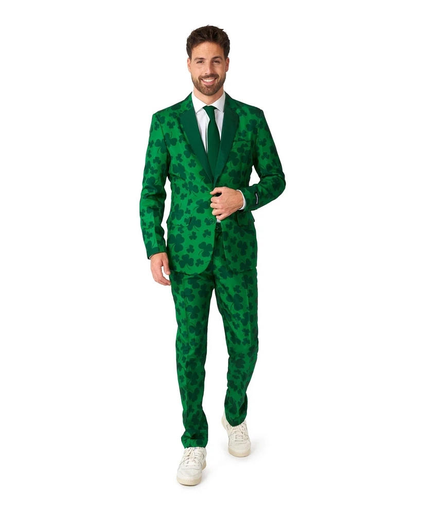 Suitmeister Men's Party Costume. Pats Green Suit - Shamrock Print for Men