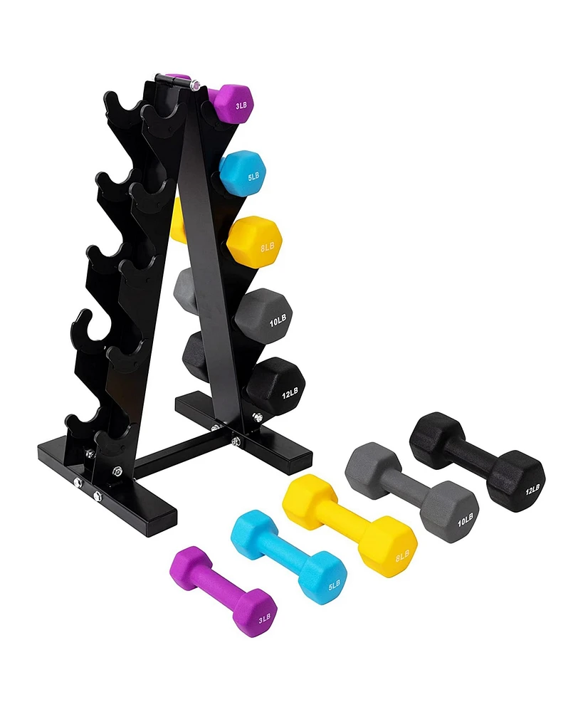 BalanceFrom Fitness 3, 5, 8, 10 & 12 Pound Neoprene Dumbbell Weight Set w/ Stand