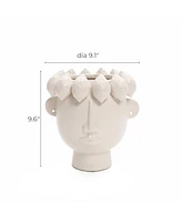 LuxenHome Classic Ivory White Ceramic Modern Head 9.6-Inch Tall Vase
