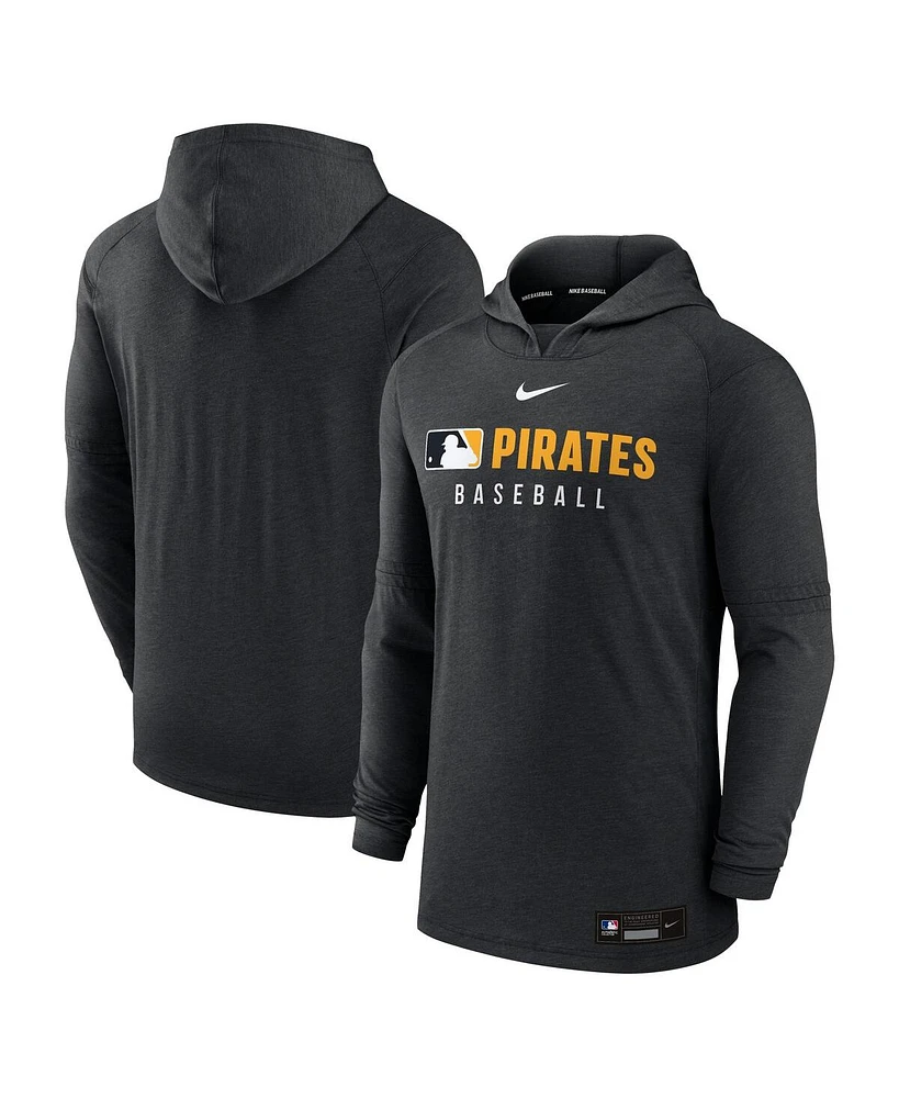 Nike Men's Heather Black Pittsburgh Pirates Authentic Collection Tri-Blend Performance Pullover Hoodie