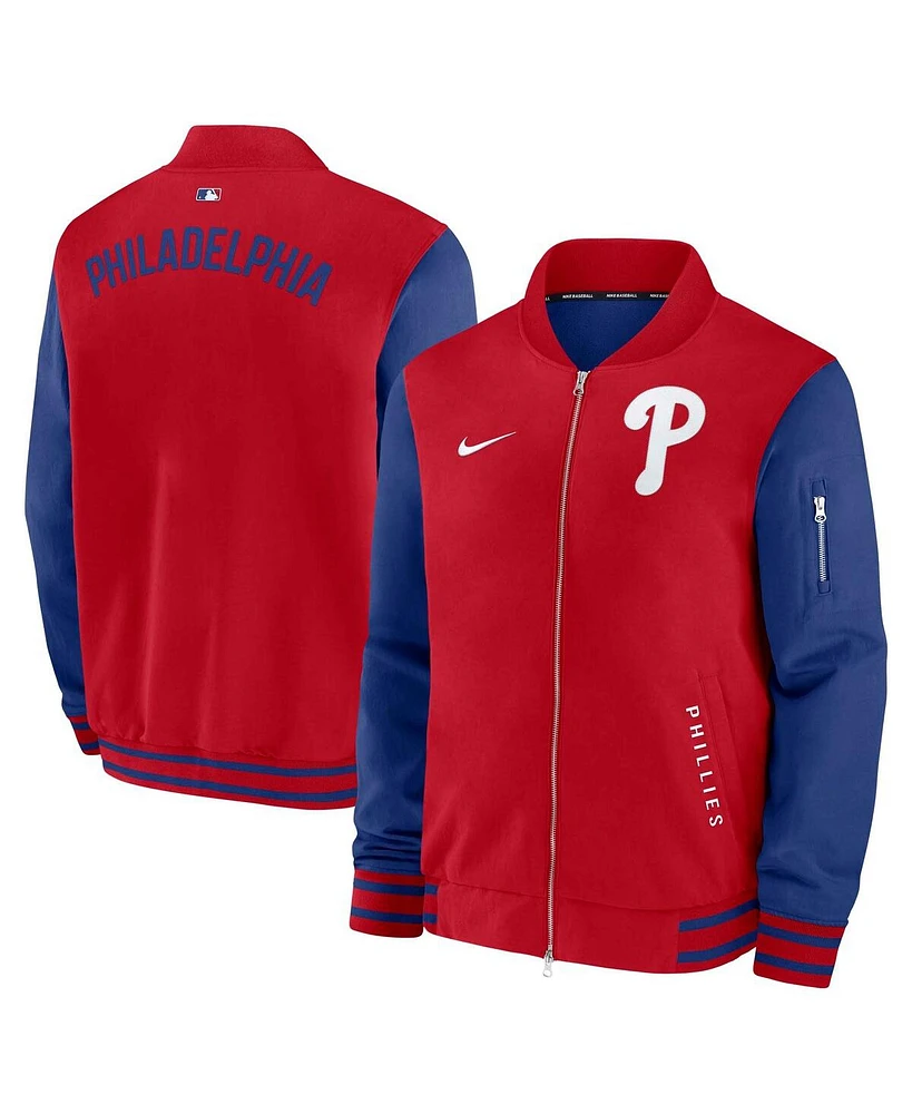 Nike Men's Red/Royal Philadelphia Phillies Authentic Collection Dugout Full-Zip Bomber Jacket