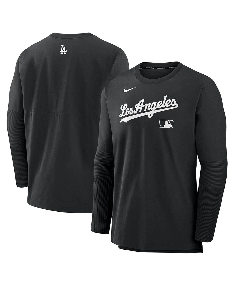 Nike Men's Black Los Angeles Dodgers Authentic Collection Lightweight Player Tri-Blend Performance Pullover Sweatshirt