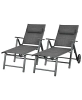 2PCS Patio Reclining Chaise Lounge Padded Chair Aluminum Adjust Pillow