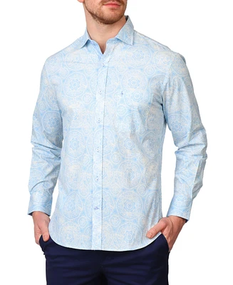 Tailorbyrd Men's Blue Mandala Print Long Sleeve Shirt