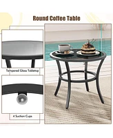 Gymax Set of 5 Furniture Rattan Chairs & Ottomans w/ Glass Topped Coffee Table Patio