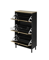 Mondawe 3 Metal Door Shoe Rack, Freestanding Modern Shoe Storage Cabinet, Metal rattan