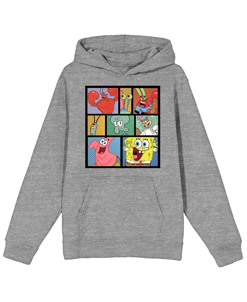 SpongeBob SquarePants Men's Character Block Long Sleeve Athletic Heather Adult Hooded Sweatshirt