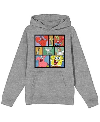 SpongeBob SquarePants Men's Character Block Long Sleeve Athletic Heather Adult Hooded Sweatshirt