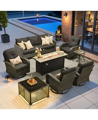 Xizzi 9 Piece Outdoor Patio Furniture with 3 Seat Sofa,All Weather Wicker Coversation Set Swivel Rocking Chair,Balcony Sofa Solar Nestin