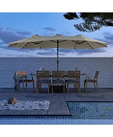 Mondawe 15ft Rectangular Double-Sided Solar Led Outdoor Patio Market Umbrella with Base Included
