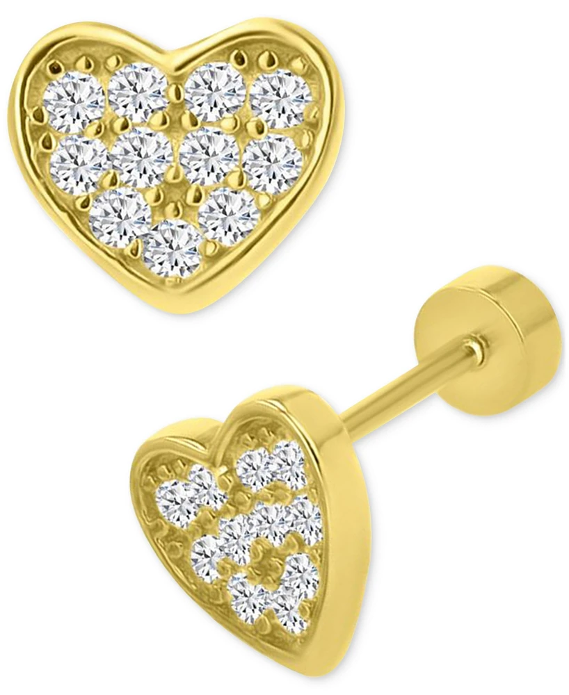 Cubic Zirconia Cluster Heart Screw Back Stud Earrings in 14k Gold-Plated Sterling Silver