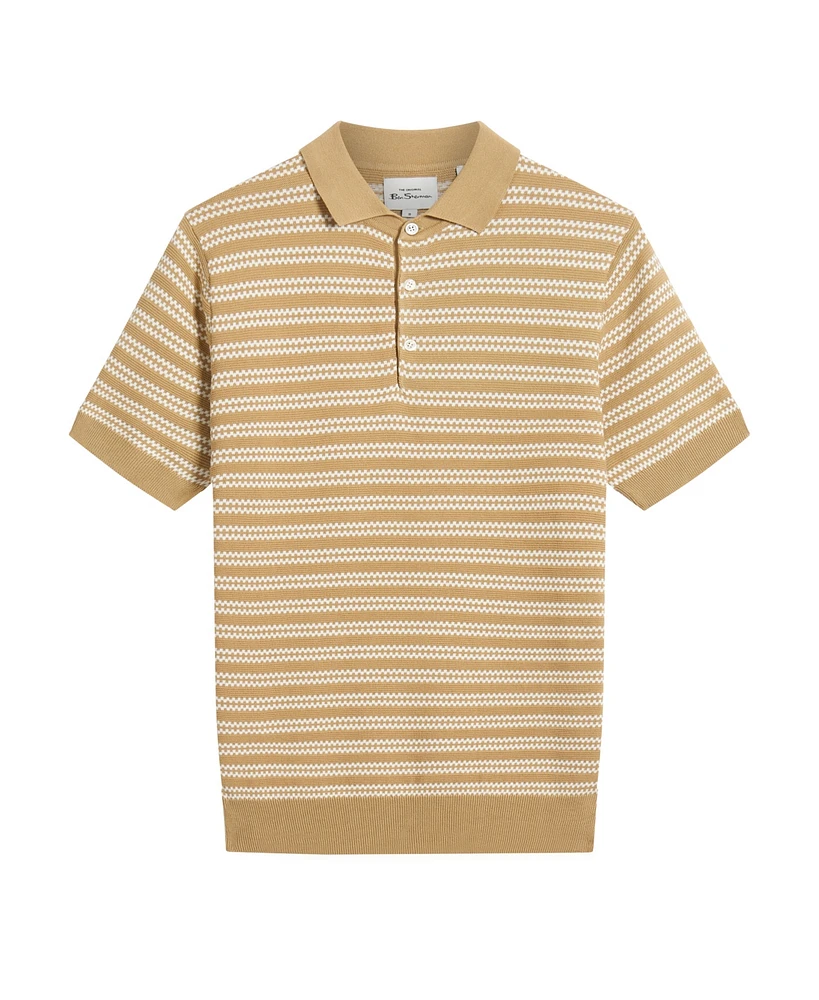 Ben Sherman Men's Jacquard Stripe Short Sleeve Polo Shirt