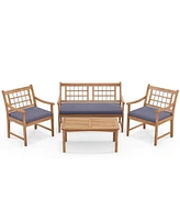 Gymax Set of 4 Wood Furniture w/ Seat Cushions & Solid Acacia Frame Outdoor