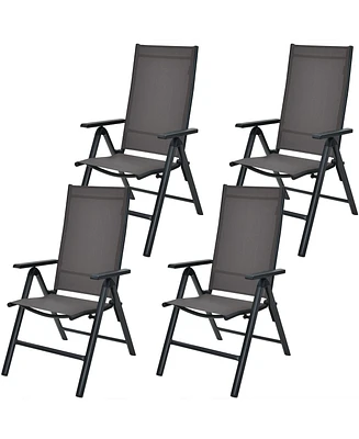 4PCS Patio Folding Dining Chairs Aluminium Adjustable Back