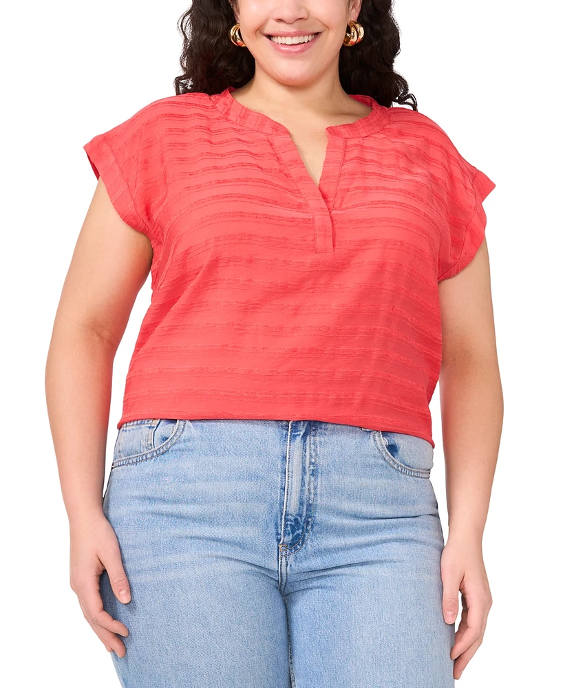 Vince Camuto Plus Split-Neck Short-Sleeve Blouse