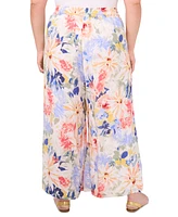 Vince Camuto Plus Floral Angled-Hem Wide-Leg Pants