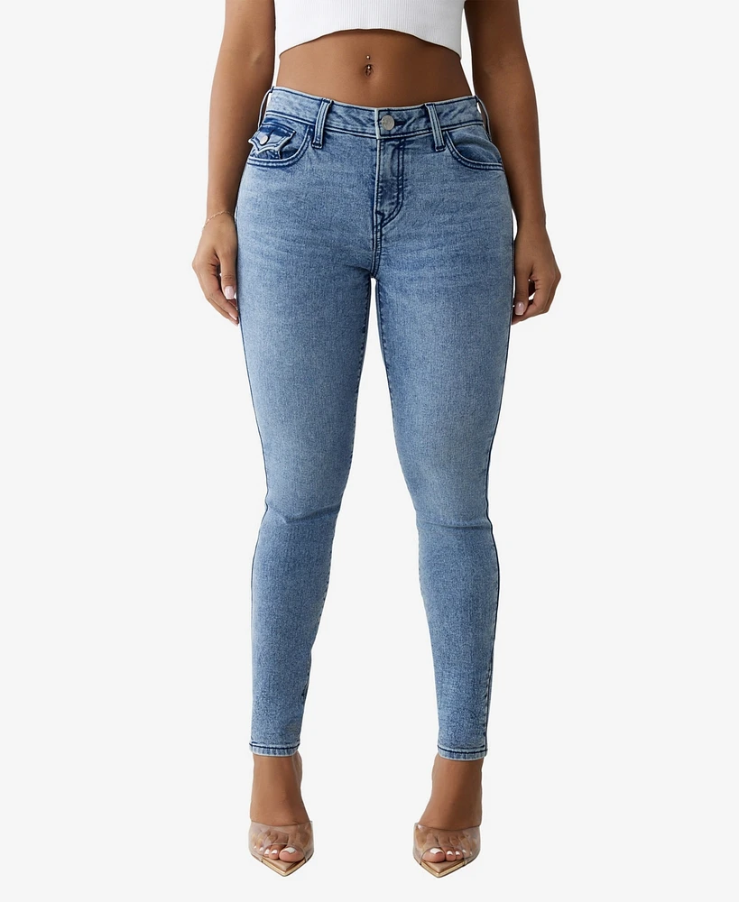 True Religion Women's Jennie Mid Rise Flap Skinny Jeans