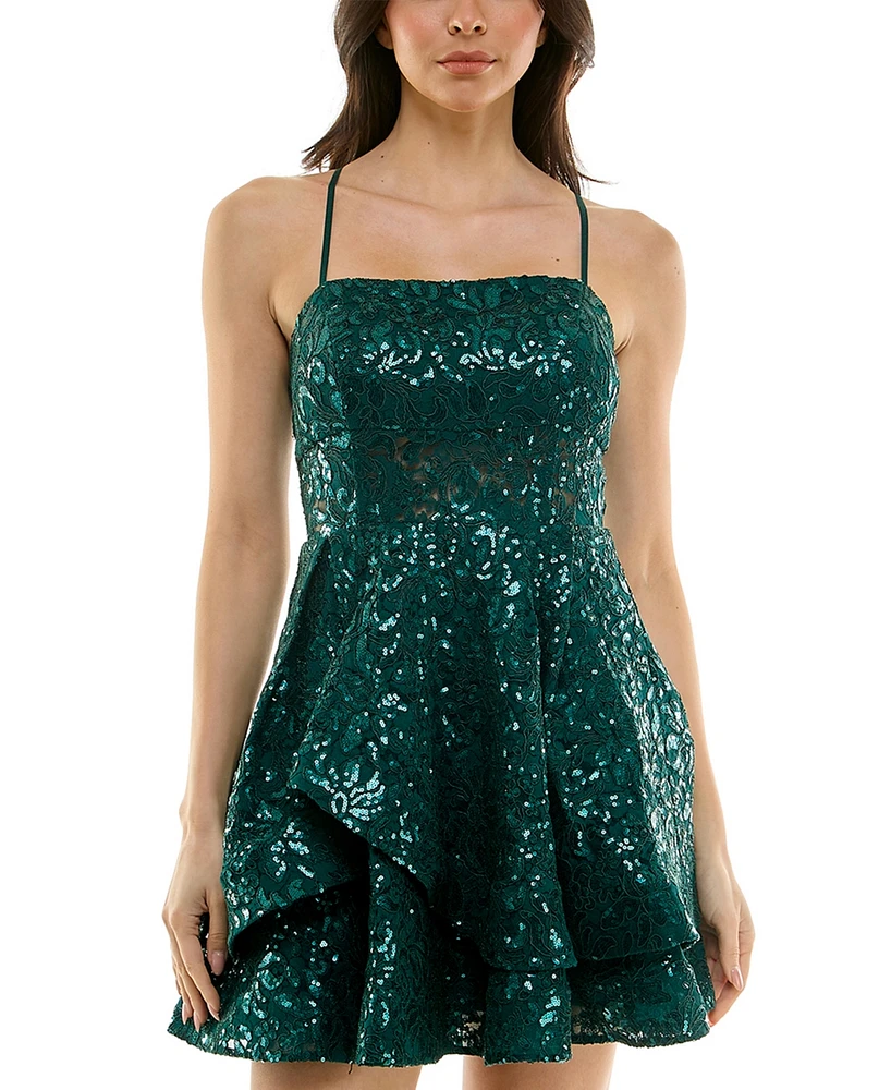 Emerald Sundae Juniors' Sequined Square-Neck Dress