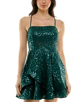 Emerald Sundae Juniors' Sequined Square-Neck Dress