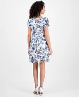 Connected Petite Printed Lace Short-Sleeve Fit & Flare Dress