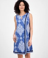 Sandra Darren Petite Printed Crossover Shift Dress