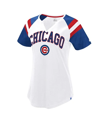 Starter Women's White/Royal Chicago Cubs Game On Notch Neck Raglan T-Shirt