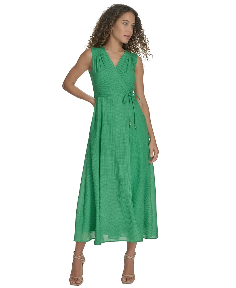 Calvin Klein Women's Faux-Wrap Sleeveless Midi Dress
