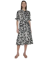 Calvin Klein Women's Cotton Floral Tie-Cuff Shirtdress
