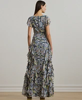 Lauren Ralph Women's Floral Ruffle-Trim Georgette Gown