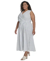 Calvin Klein Plus Striped Faux-Wrap Maxi Dress