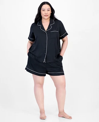 I.n.c. International Concepts Plus Stretch Satin Notched-Collar Pajama Set, Exclusively at Macy's