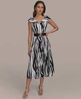 Donna Karan New York Women's Printed Belted A-Line Dress