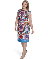 Vince Camuto Plus Placement-Print Cap-Sleeve Midi Dress
