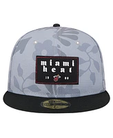 New Era Men's Gray Miami Heat Palm Fronds 2-Tone 59FIFTY Fitted Hat