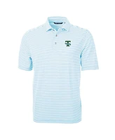 Cutter & Buck Men's Light Blue Tulane Green Wave Throwback Logo Virtue Eco Pique Stripe Polo Shirt