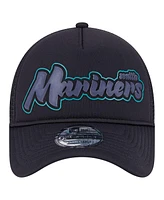 New Era Men's Black Seattle Mariners Retro Bold A-Frame Trucker 9FORTY Adjustable Hat