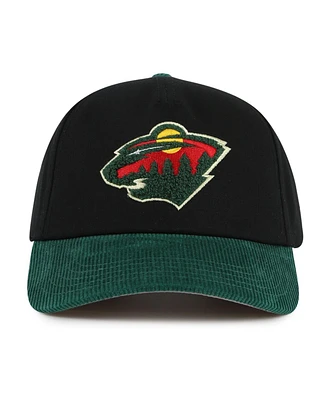 American Needle Men's Black/Green Minnesota Wild Burnett Adjustable Hat