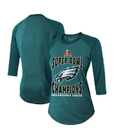 Majestic Women's Midnight Green Philadelphia Eagles Super Bowl Lix Champions Foe Tri-Blend 3/4 Sleeve Raglan T-Shirt