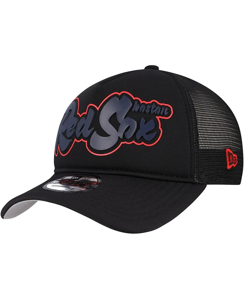 New Era Men's Black Boston Red Sox Retro Bold A-Frame Trucker 9FORTY Adjustable Hat