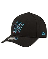 New Era Men's Black Miami Marlins Player Replica 9FORTY Adjustable Hat