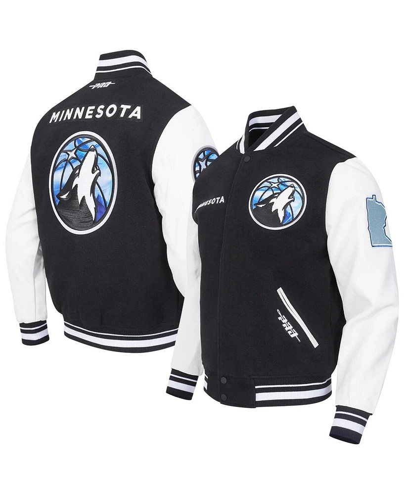 Pro Standard Men's Black Minnesota Timberwolves 2024/25 City Edition Chenille Applique Full-Zip Wool Varsity Jacket
