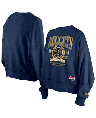 New Era Women's Navy Denver Nuggets Hardwood Classics Enzyme Wash Oversized Boxy Pullover Sweatshirt