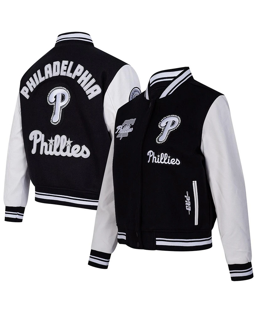 Pro Standard Women's Black Philadelphia Phillies Rib Wool Full-Zip Varsity Jacket