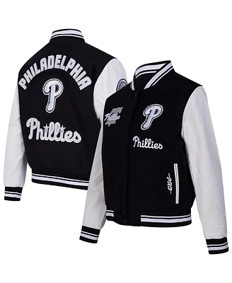Pro Standard Women's Black Philadelphia Phillies Rib Wool Full-Zip Varsity Jacket