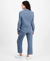 Dkny Jeans Petite Cotton Roll Tab Shirt High Rise Pull On Pants