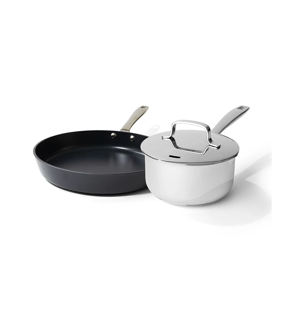 Alva Maestro Mini Cookware Duo, Ceramic Nonstick Frying Pan and Stainless Steel Sauce Pan Cookware Set, Non Toxic Pfas, Pfoa & Ptfe Free, Compatible w