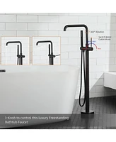Floor Mount Bathtub Faucet Freestanding Tub Filler Standing High Flow Shower Faucets Shower Mixer Taps, Swivel Gooseneck Spout with Cylinder Handheld